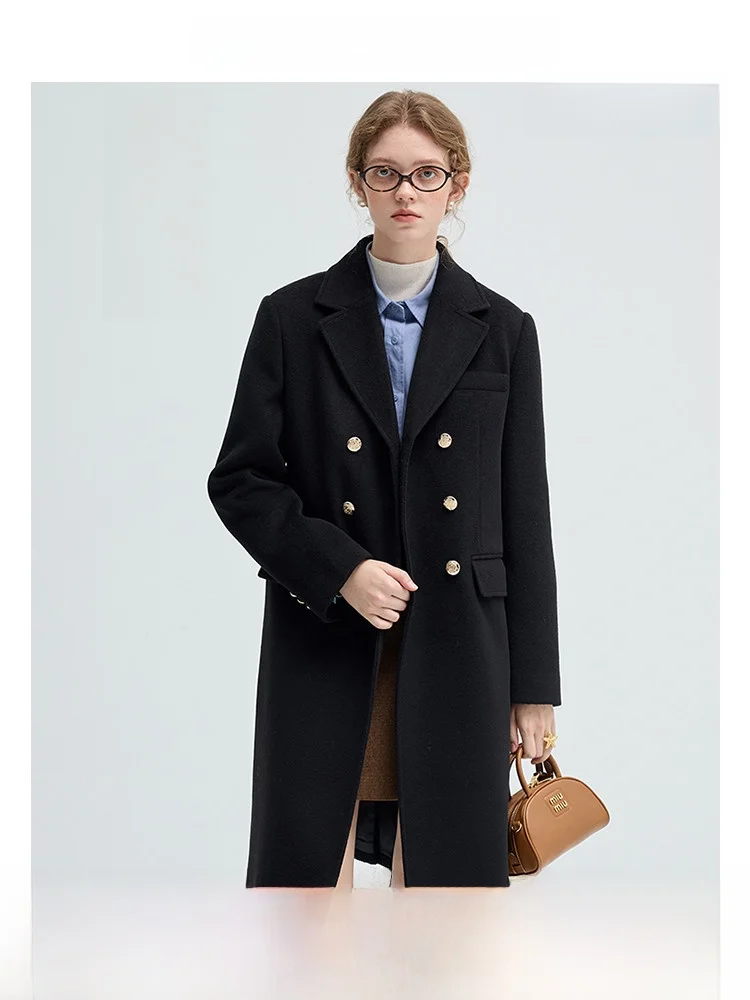 

VEGA CHANG Women's Woolen Coat Double-Breasted Versatile Slimming Winter Faion 2025 Straight Cut Long Sve Suit Jaet