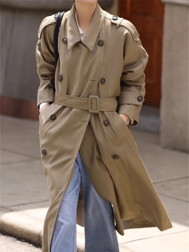 

2026 Fashion Spring Autumn X-long Trench Coat Women's Windbreaker Double-breasted Sashes Casual Outerwear Streetwear Overcoat