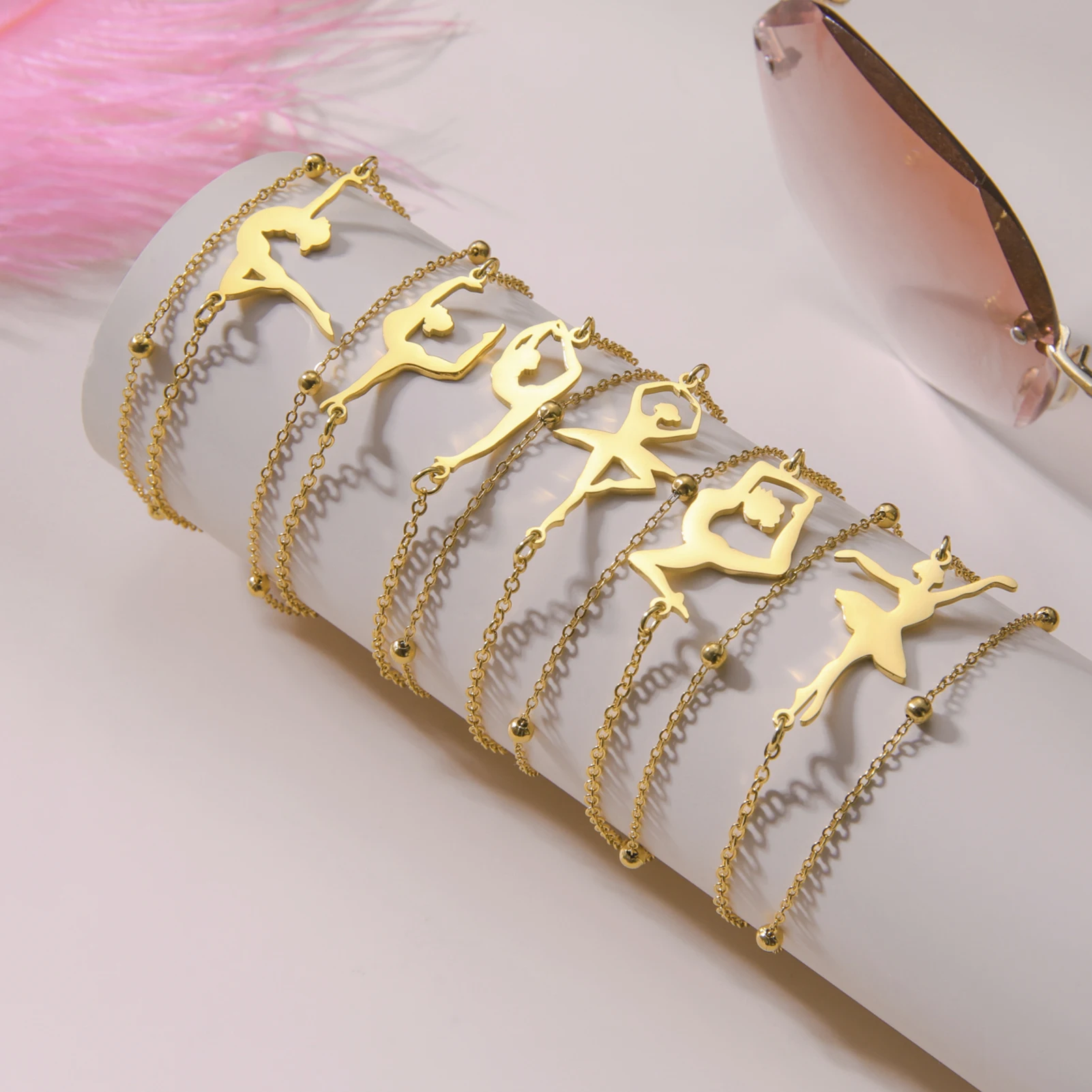 Pulseras de Gimnasia Rítmica para Mujer, Acero Inoxidable, Joyería Deportiva de Moda para Atletas de Gimnasia, Regalo al por Mayor para Bailarinas
