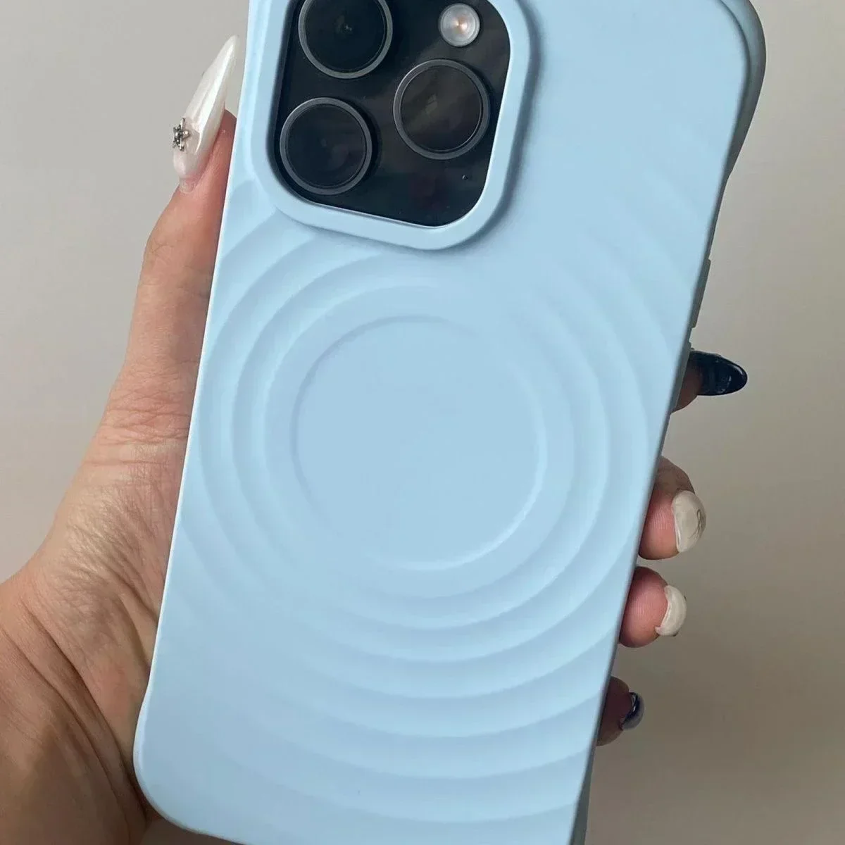 

Sky Blue Ripple Silicone Engraved Letters Magnetic iPhone 13 14 15 16 Pro Max Protective Case