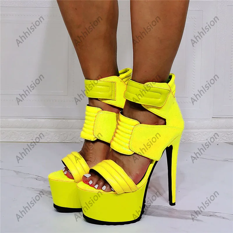 Ahhlsion Real Pictures Women Summer Sandals Sexy Stiletto Heels Open Toe Pretty Mixed Color Party Shoes Ladies US Plus Size 5-20