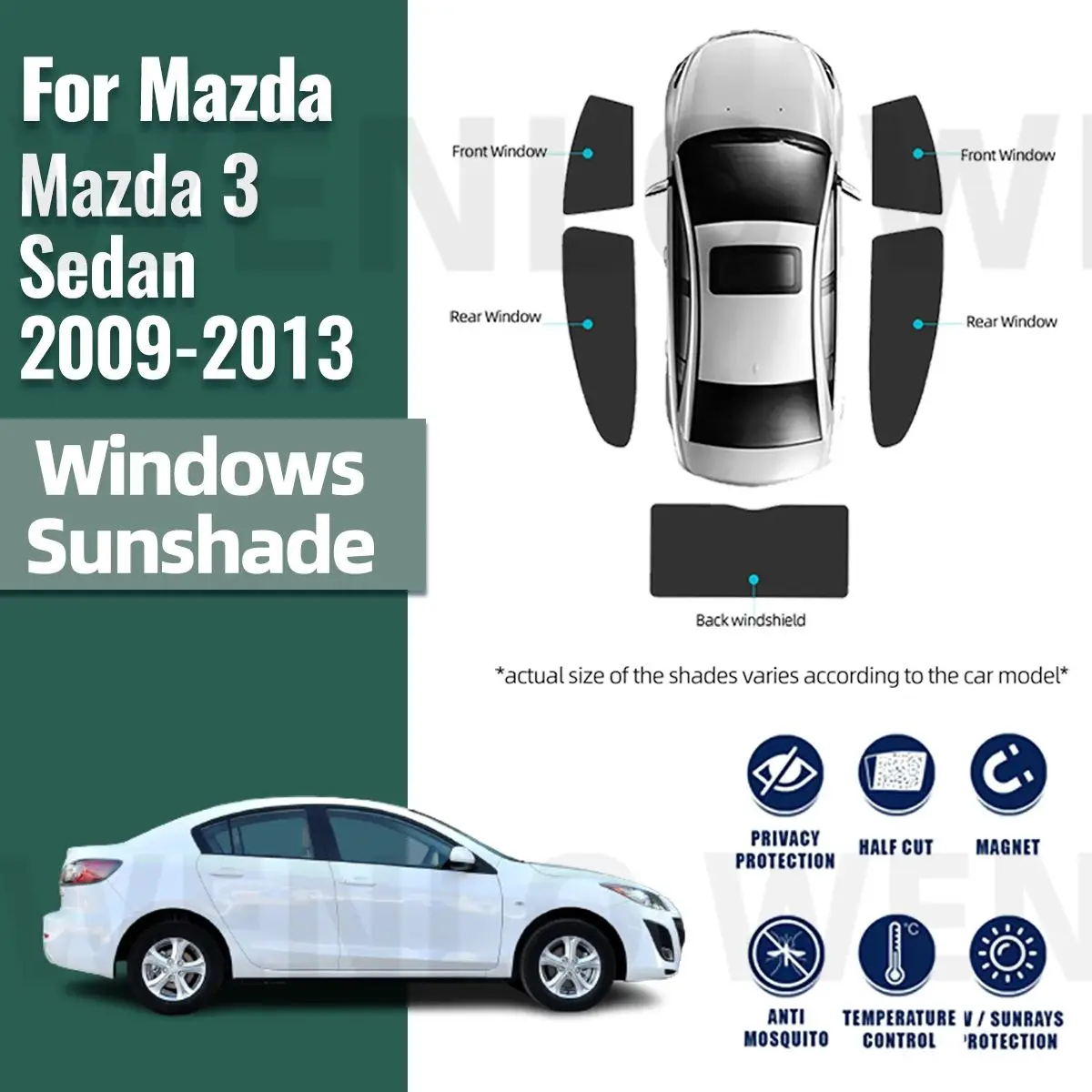 

For Mazda 3 Sedan M3 BL 2009-2013 Side Window Sun Shade Visor Magnetic Car Sunshade Front Rear Windshield Frame Curtains Shield