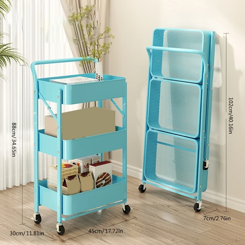 Multipurpose Foldable Storage Trolley Space Saving Foldable Trolley Cart with Handle Storage Shelves for Various Uses