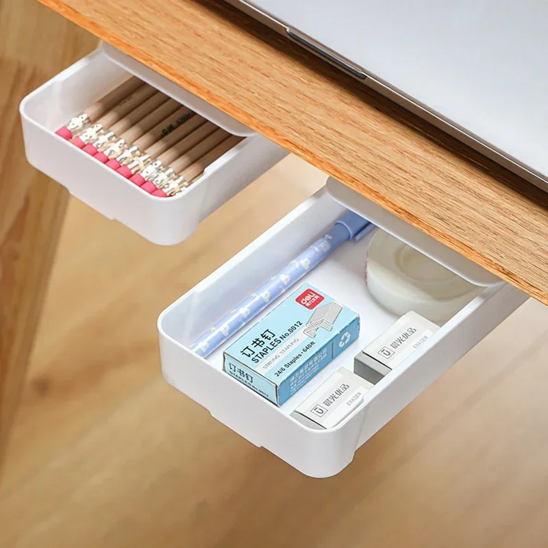 Self-Adhesive Hidden Storage Box Desk Storage Drawer Plastic Table Storage Holder Simple Sundries Cosmetics Stationery Organizer