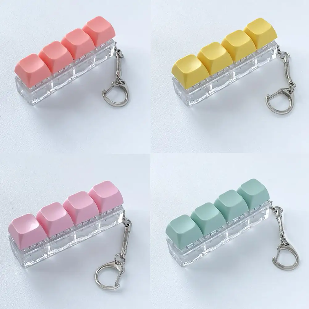 4 Keys Button Keycap Fidget Keychain DIY Decompression Toy Stress Relief Keyboard Pendant Gift for Adults Relaxation