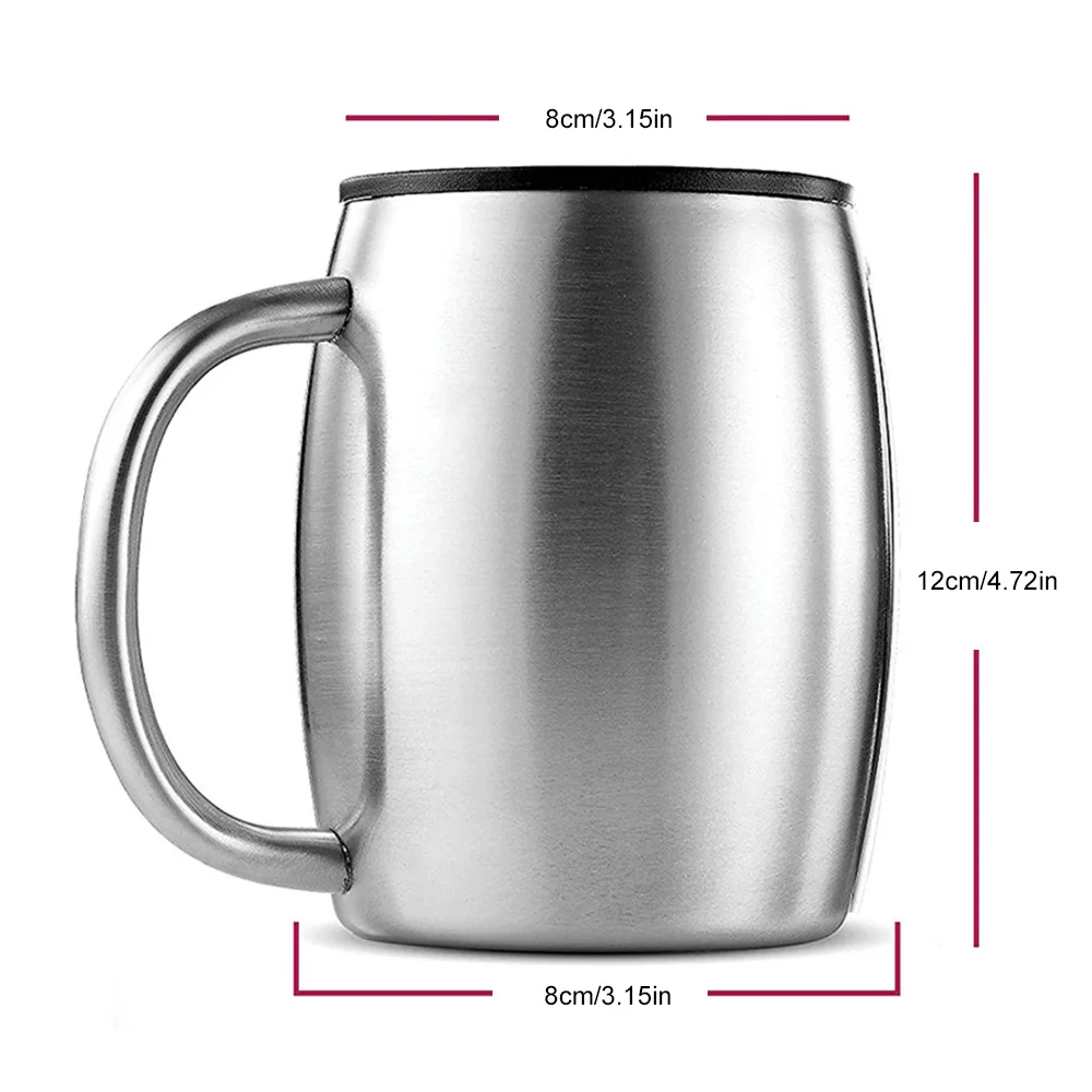 420ml Travel Stainless Steel Beer Mug Double Wall Portable Coffee Cup with Handle Lid Home Thermal Tea Water Cups Drinkware