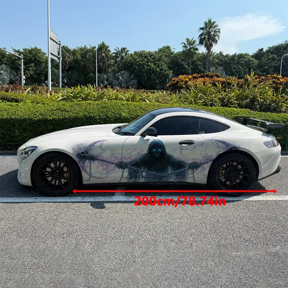 2pcs Gothic Skull Reaper Lightning Car Side Wraps, Self-Adhesive PVC Waterproof & Scratch-Resistant Stickers, Car Accessory Gift
