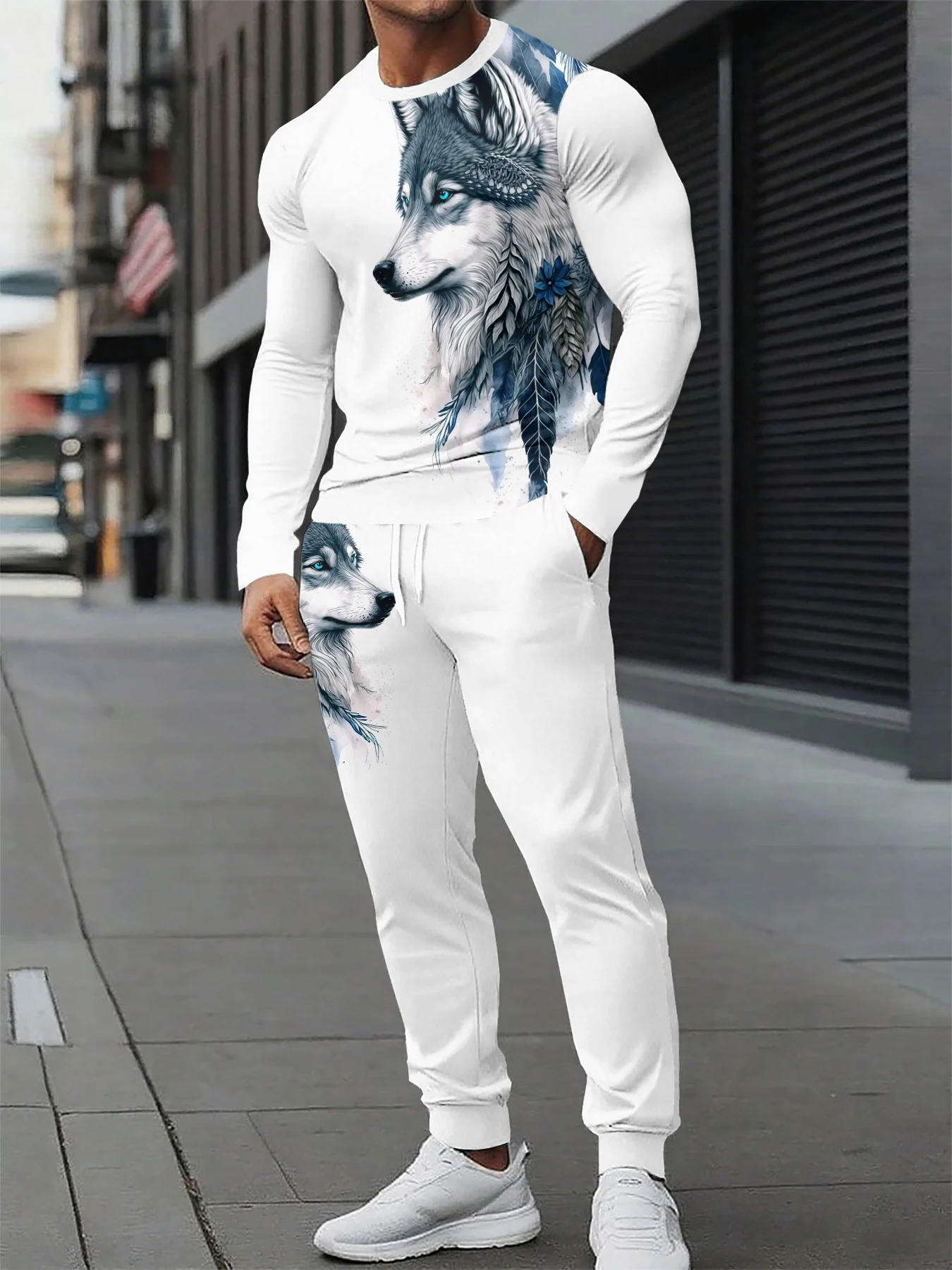 

Animal Print Suit Sweatshirt Forest Tiger Print Casual Drawstring Casual Pants 2pcs Set Men Women Suit