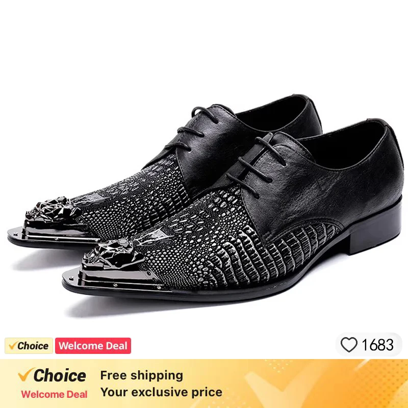 

2025 New Hot Men's Black Leather Shoes Front Metal Cap Men's Dress Shoes Designer's Shoes Men, luxury loafers Size 46 47 48 49