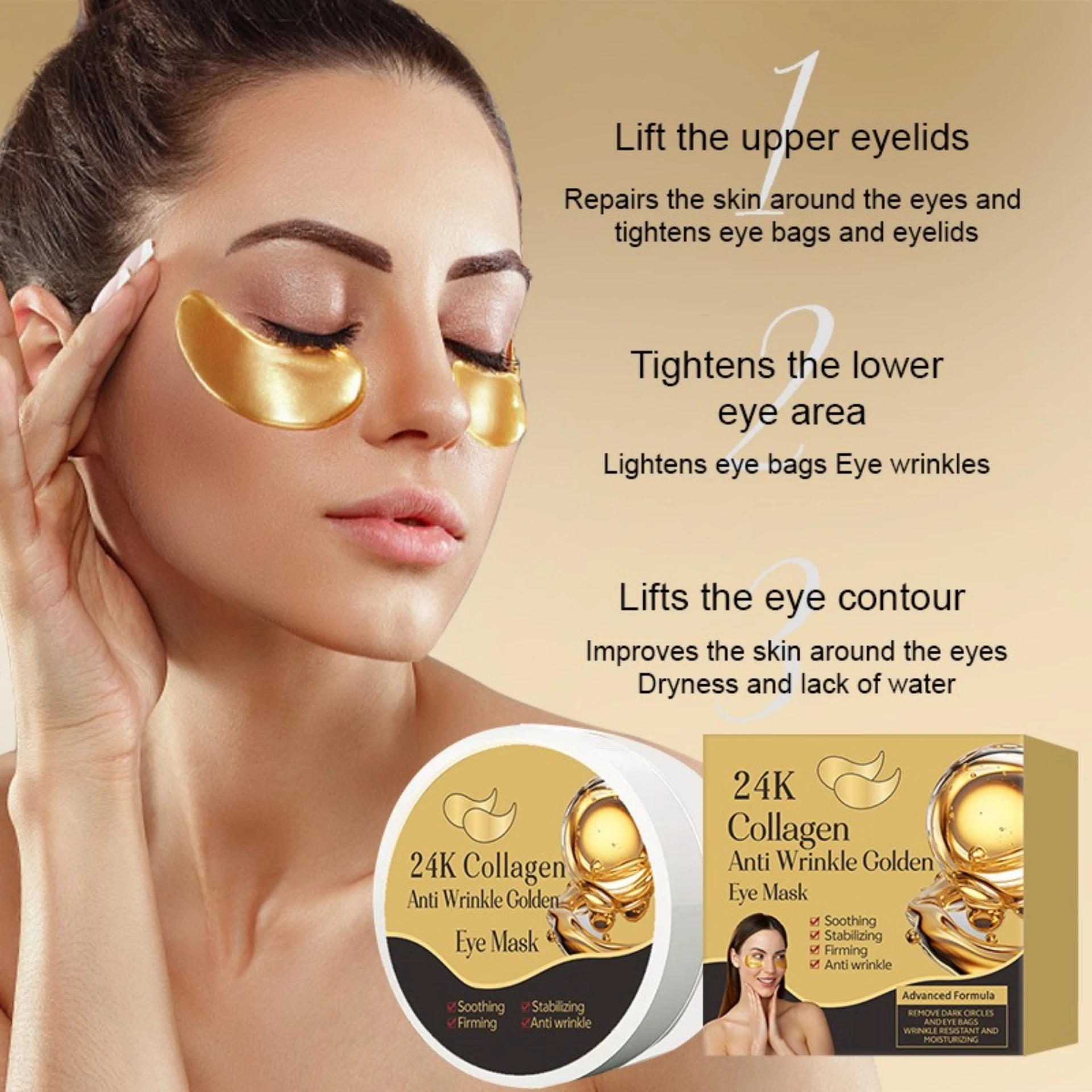 Gold collagen eye mask - firming anti-wrinkle crystal hydrating cooling moisturizing Brighten skin tone 60 patches Skincare