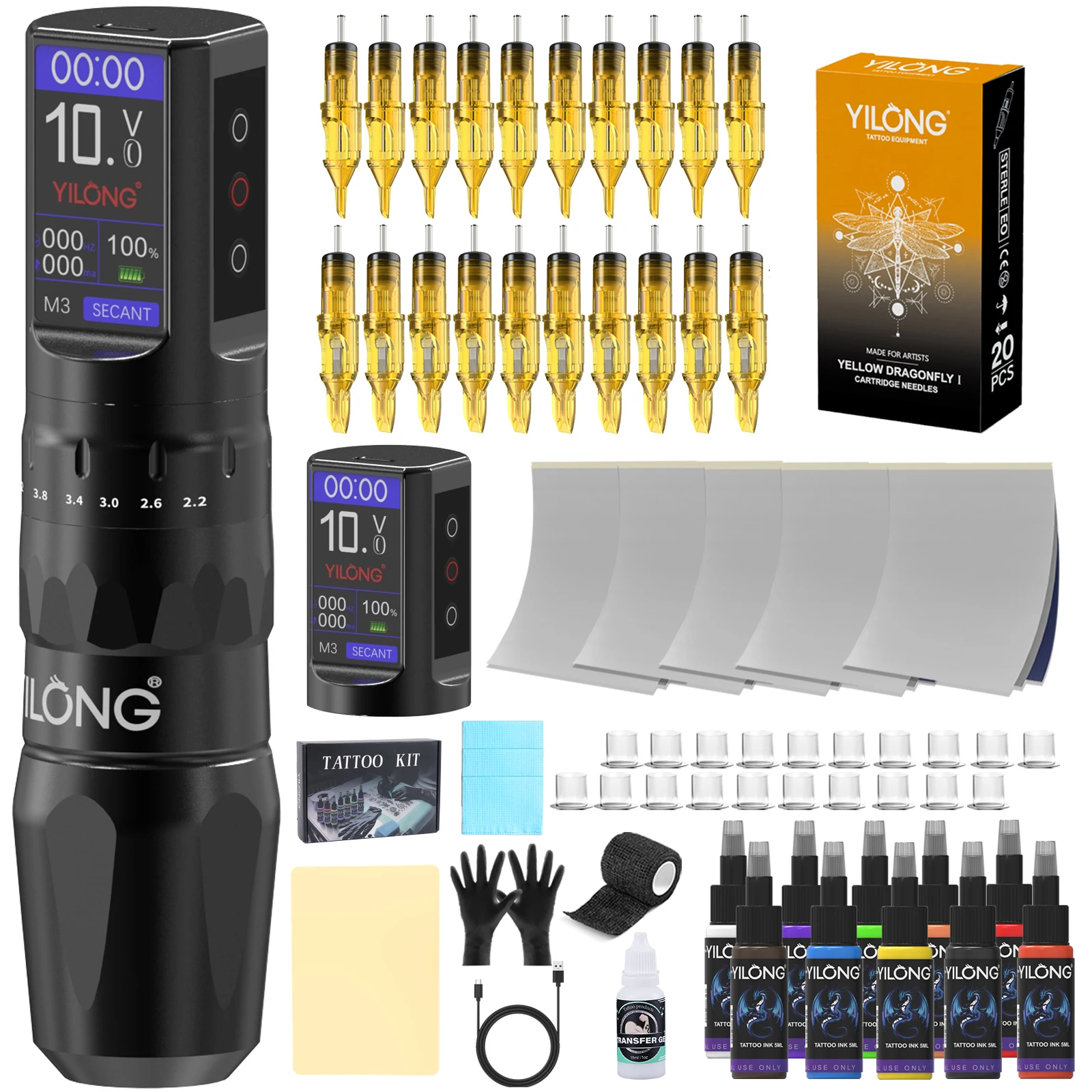 

YILONG Professional Wireless Tattoo Pen Kit For Permanent Makeup Tattoo Machine Ink Kit Power Supply Tattoo Pen For Body Artist