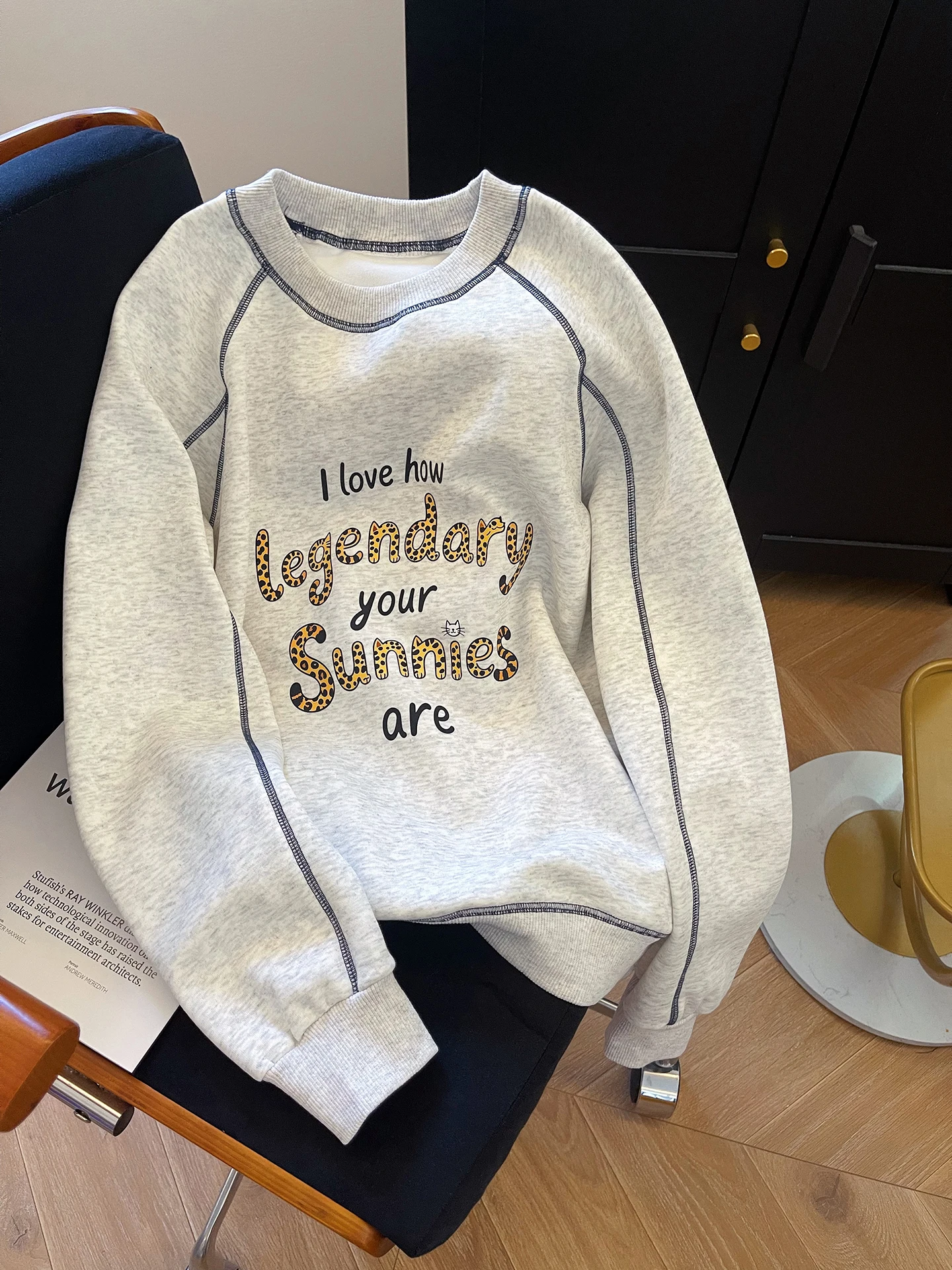 

Ретро-свитшот с длинными рукавами для женщин, весенне-осенний, повседневный, универсальный, облегающий, в корейском стиле, с круглым вырезом