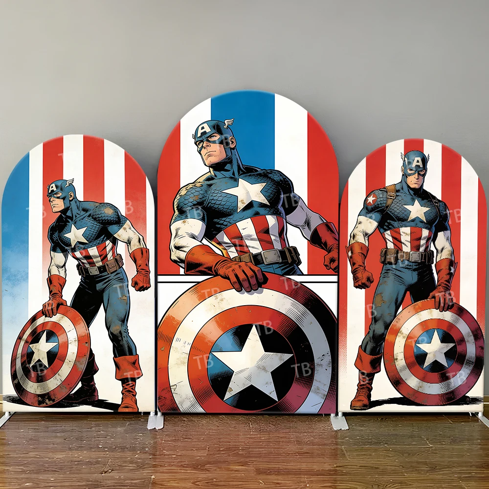 

Captain America Retro Flag Style Arch Backdrop Cover Classic Hero Scene For Kids Birthday Baby Shower Photo Booth Background