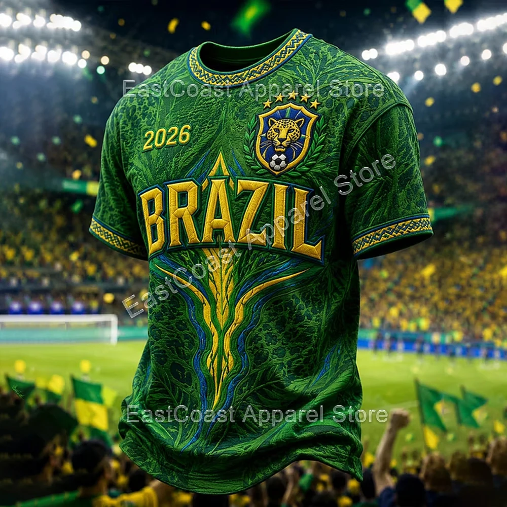 Men's Brazil Flag Themed Retro Soccer Jersey 3D Print Breathable Quick Dry Football Tops Fan Edition Casual Sports T-Shirts 2026