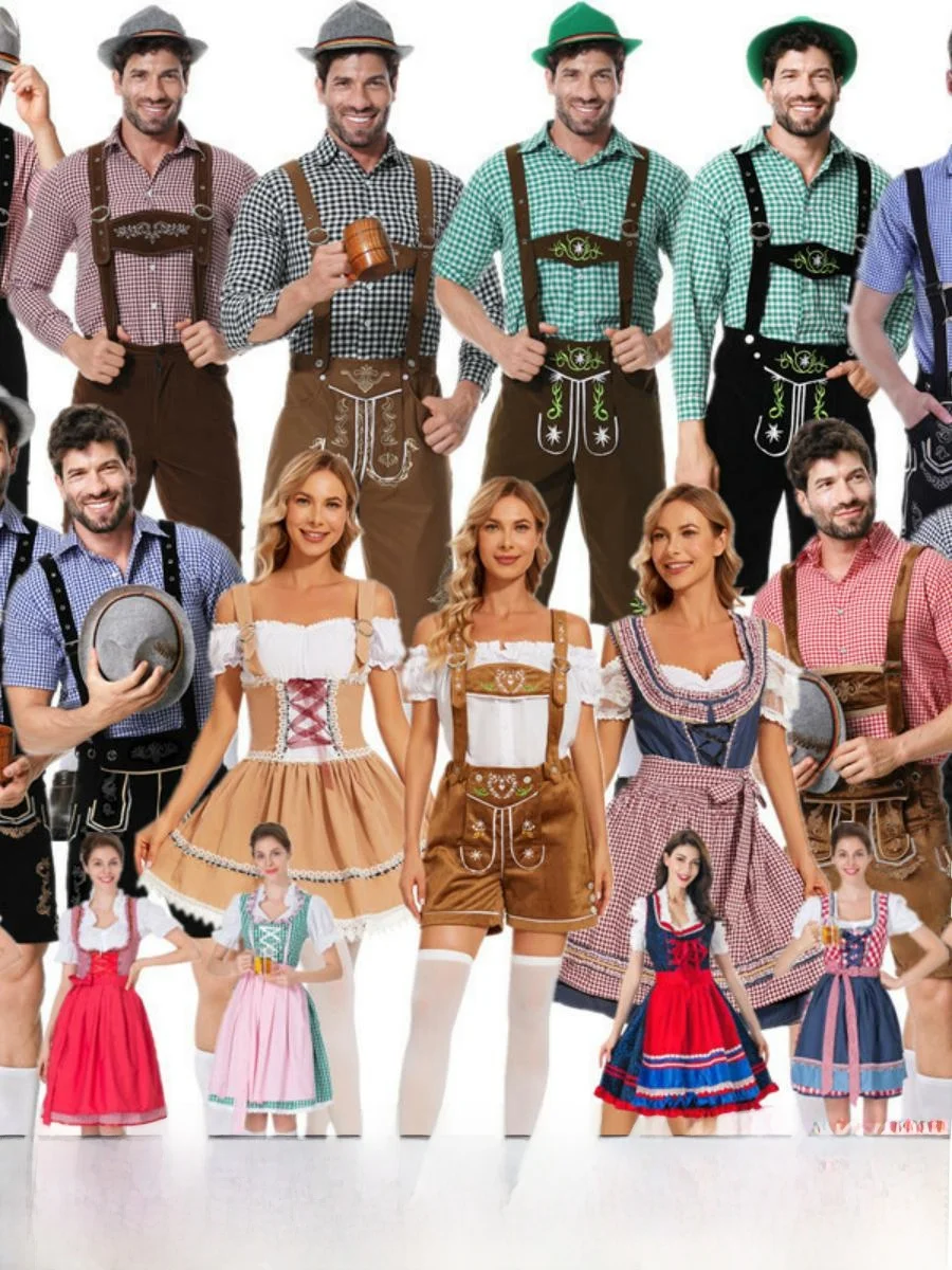 

loween Beer Stage Plaid irt Overalls Performance Traditional Heavy Du Costume Women's Ethnic Faion Summer Polyester