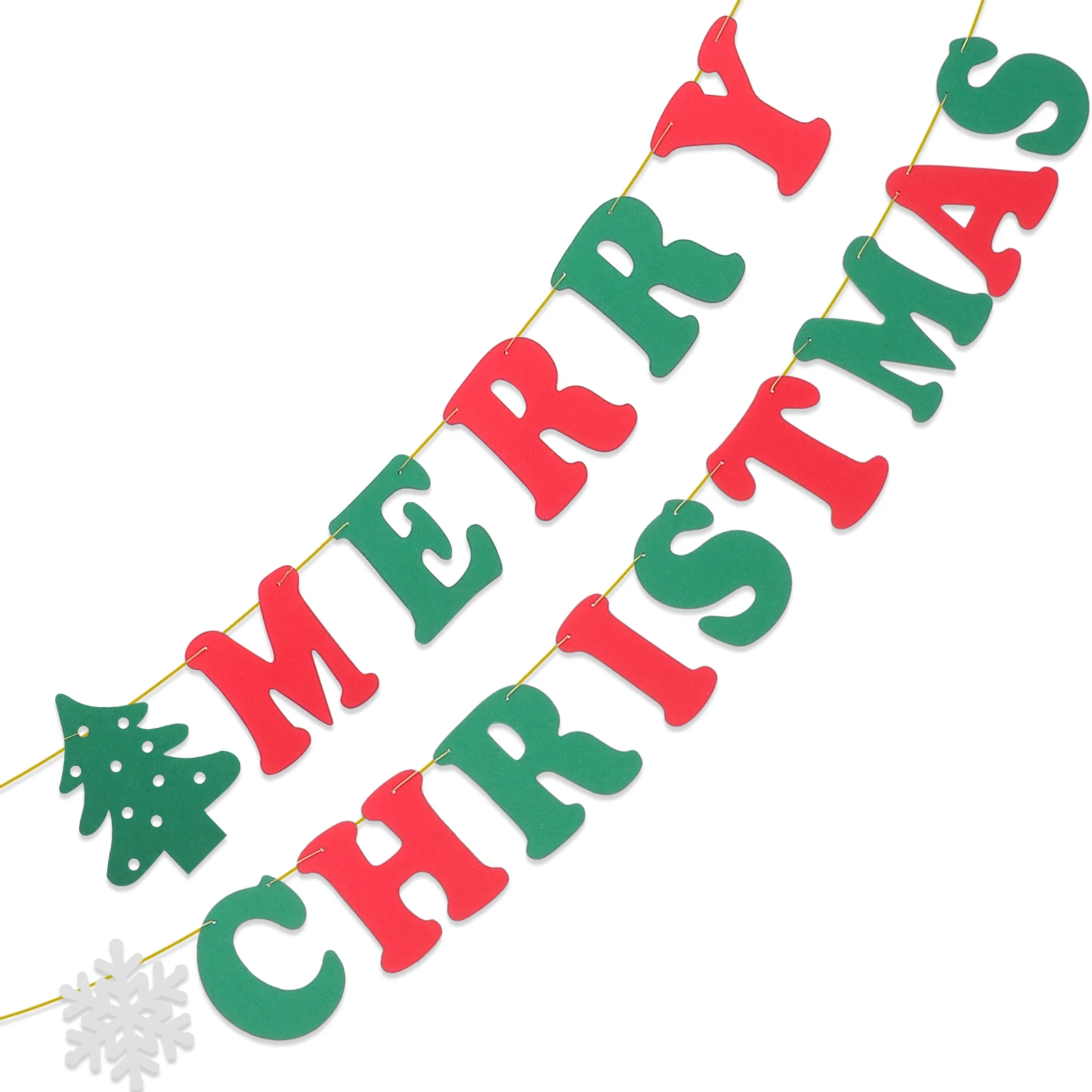 

15pcs Christmas Decorations Felt Bunting Banner 15x15cm Flags 2.8m Ribbon Red Green White Snowflake Party Home Outdoor