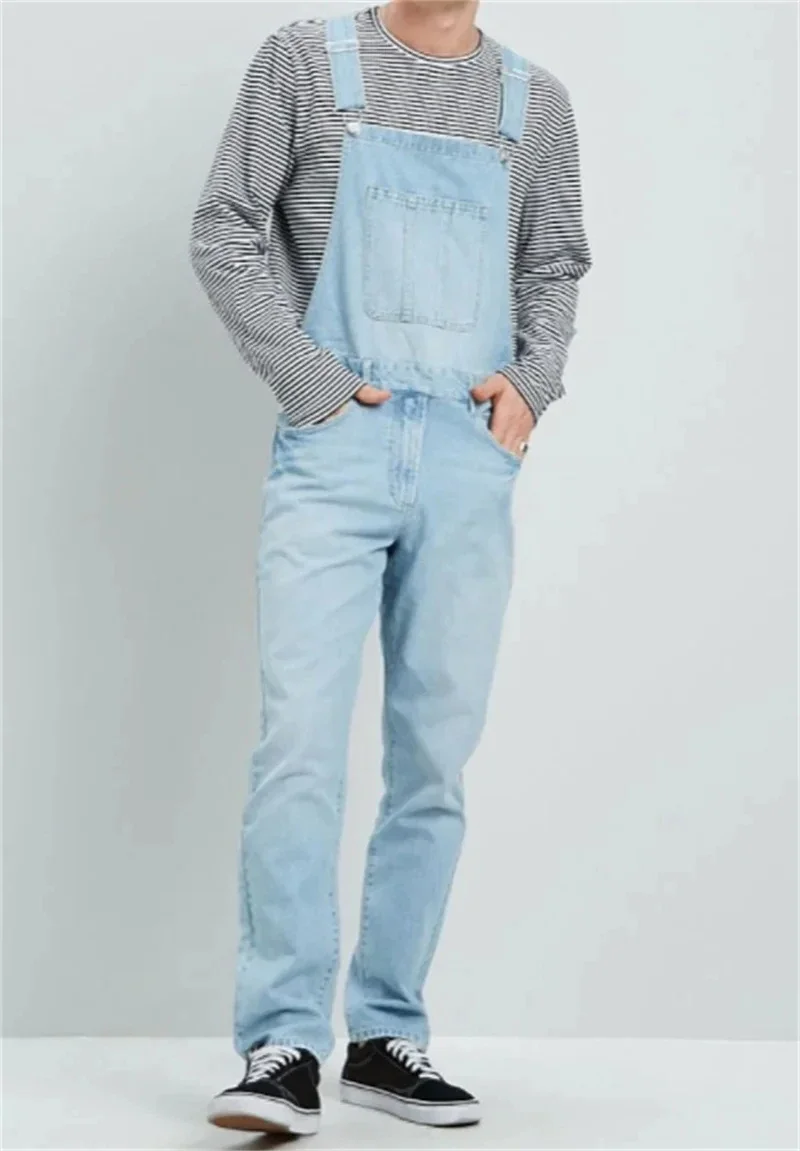 Мужские уличные повседневные брюки на подтяжках 2024 модный крутой комбинезон Молодежные прямые джинсы мужские комбинированные джинсовые брюки с большими карманами Новинка