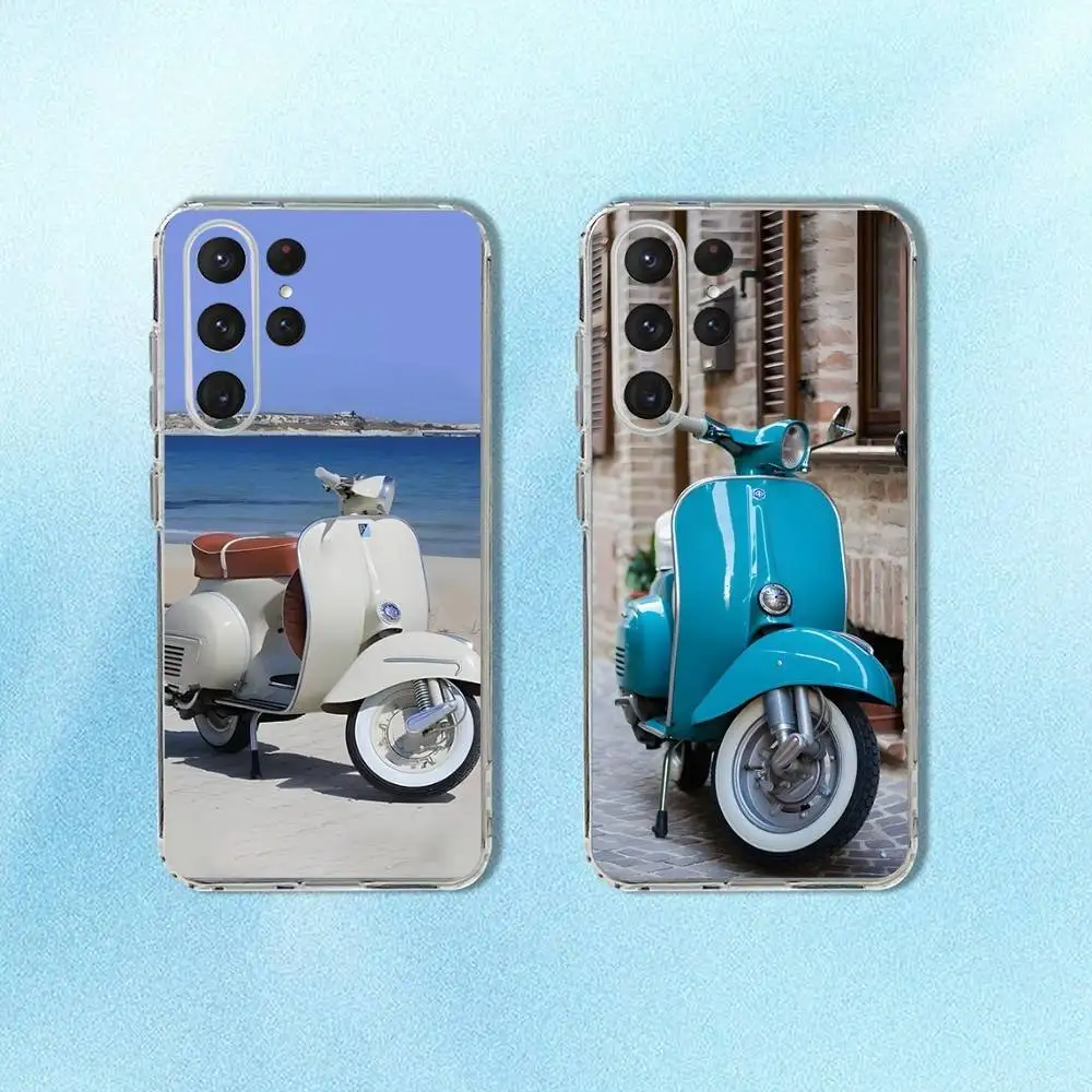 

V-Vespa Scooter Moto Phone Case For Samsung S24,30,21,22,23,20 FE,lite,PIus,Ultra,5G,Note,9,10 Transparent Cover