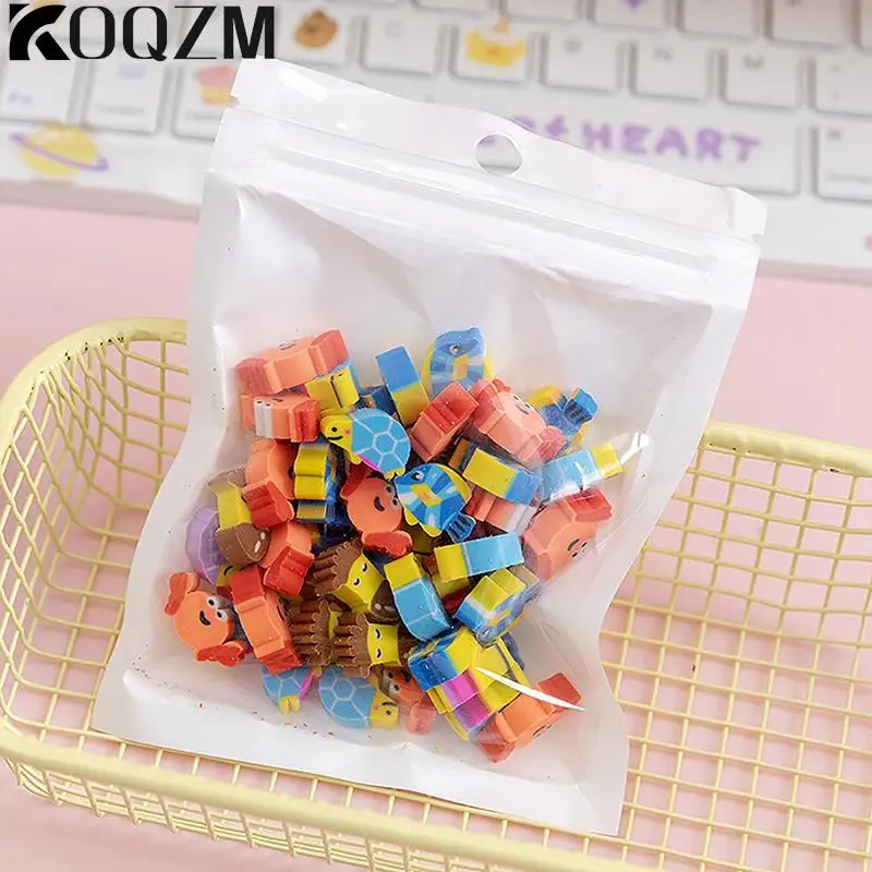 50pcs/bag Kawaii Eraser Creative Cartoon Mini Pencil Eraser Animal Fruit Christmas Eraser Children\'s School Stationery