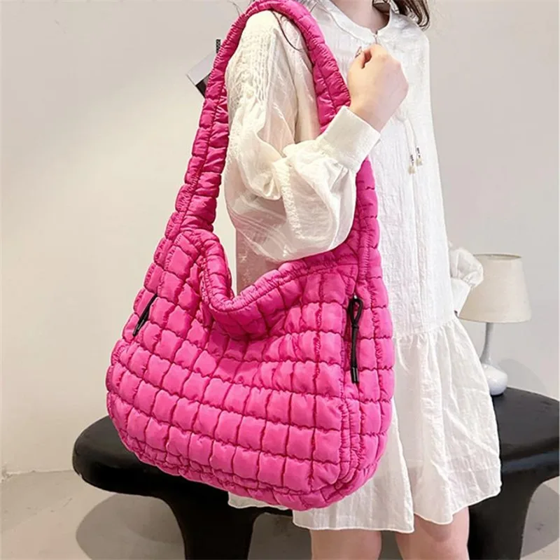 Vibrant Quilted Puffer Shoulder Bag Trendy Lightweight Nylon Crossbody Bag Spacious Soft Stylish for Daily Casual & Chic Outfit