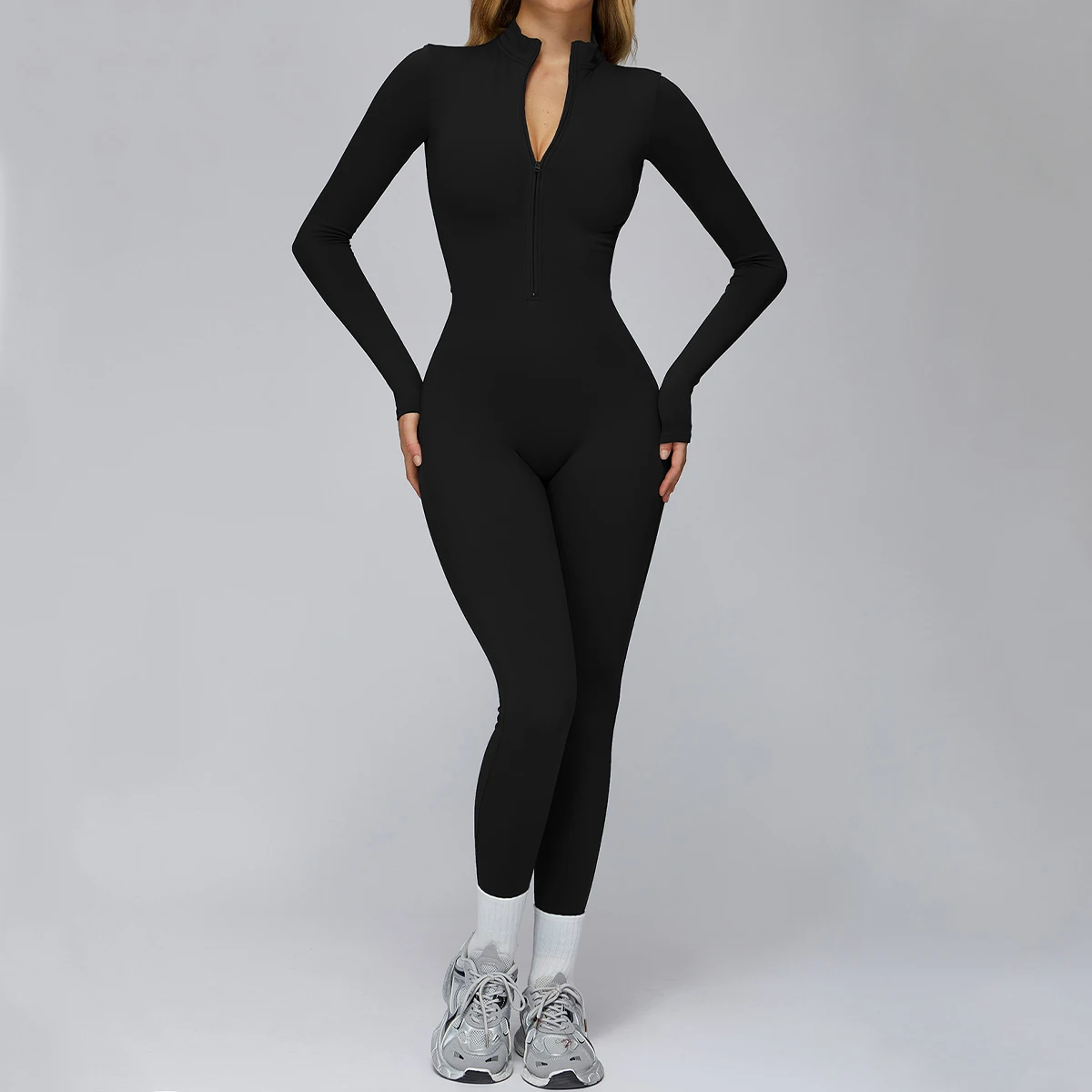Women's Autumn/Winter Fitness Jumpsuit Tight-Fitting Fleece-Lined Yoga Jumpsuit Outdoor Thermal Jumpsuit Running & Fitness Wear