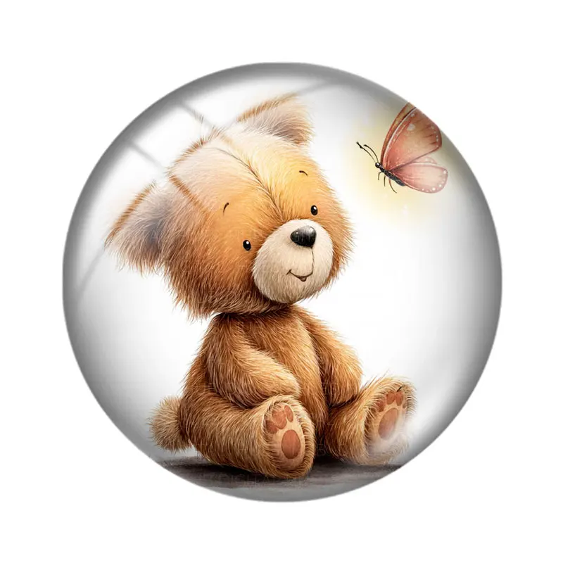 Bear Butterfly 12/18/20/25mm glass cabochon necklace bracelet pendant rings for jewelry demo earrings back Making findings view 2