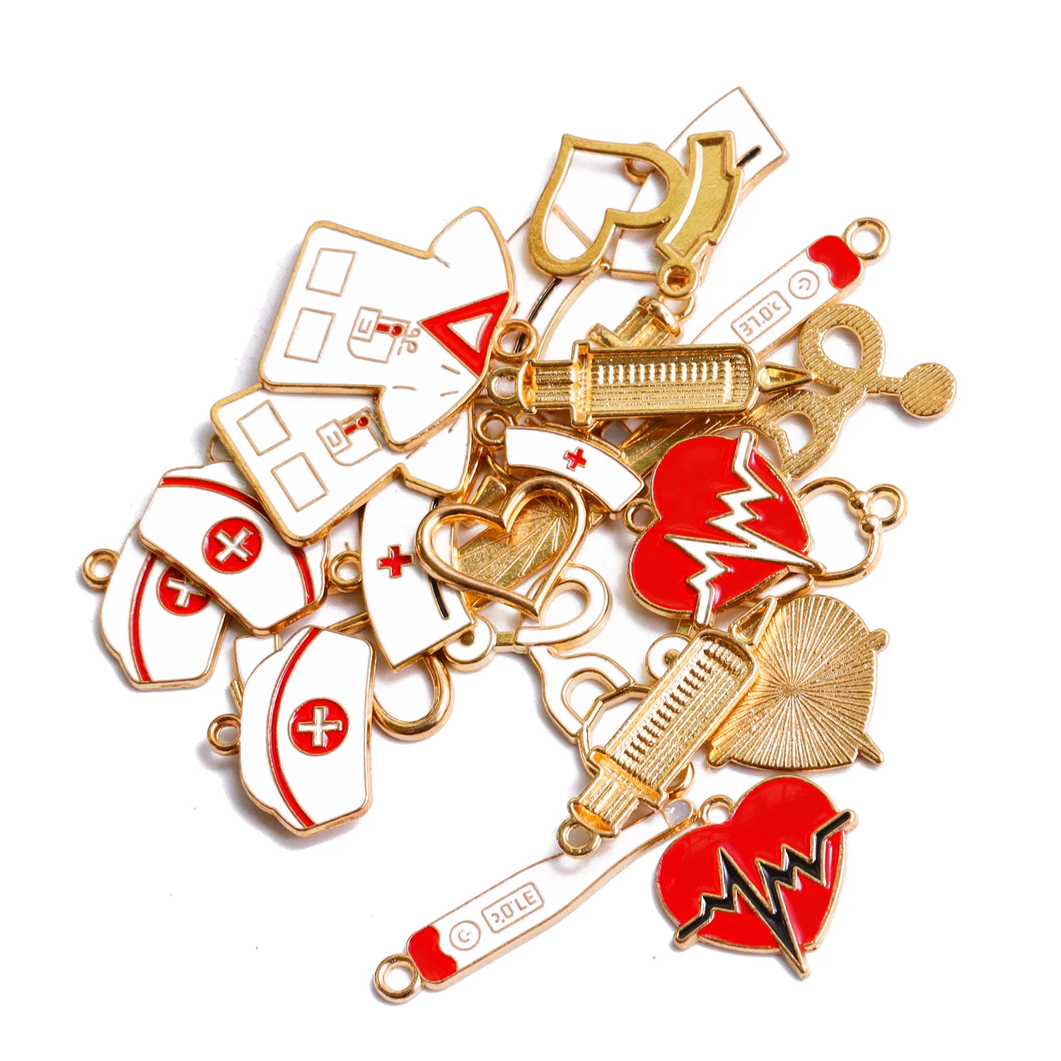 10Pcs Mixed Enamel Medical Tool Care Series Love Nurse Hat Alloy Charms Pendants For DIY Jewelry Making Handcrafted Accessories image 4