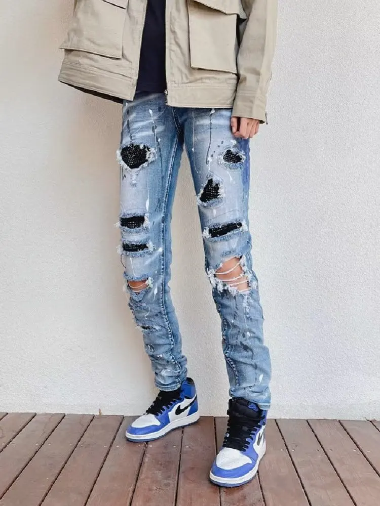 new brand Men Jeans Badge Printed Coolguy Beggar Denim Long Pants Straight Pockets Hole Zipper Button blue jeans pant y2k jeans