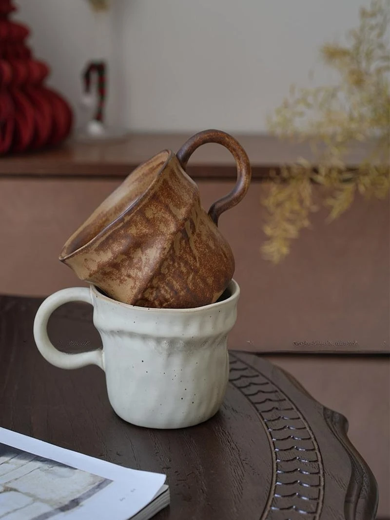 Vintage Stoneware Kiln Glazed Ceramic Mugs, Special-Shaped Coffee Latte Cups, niche Cups, Hand-Brewed Cups, Cappuccino Cups