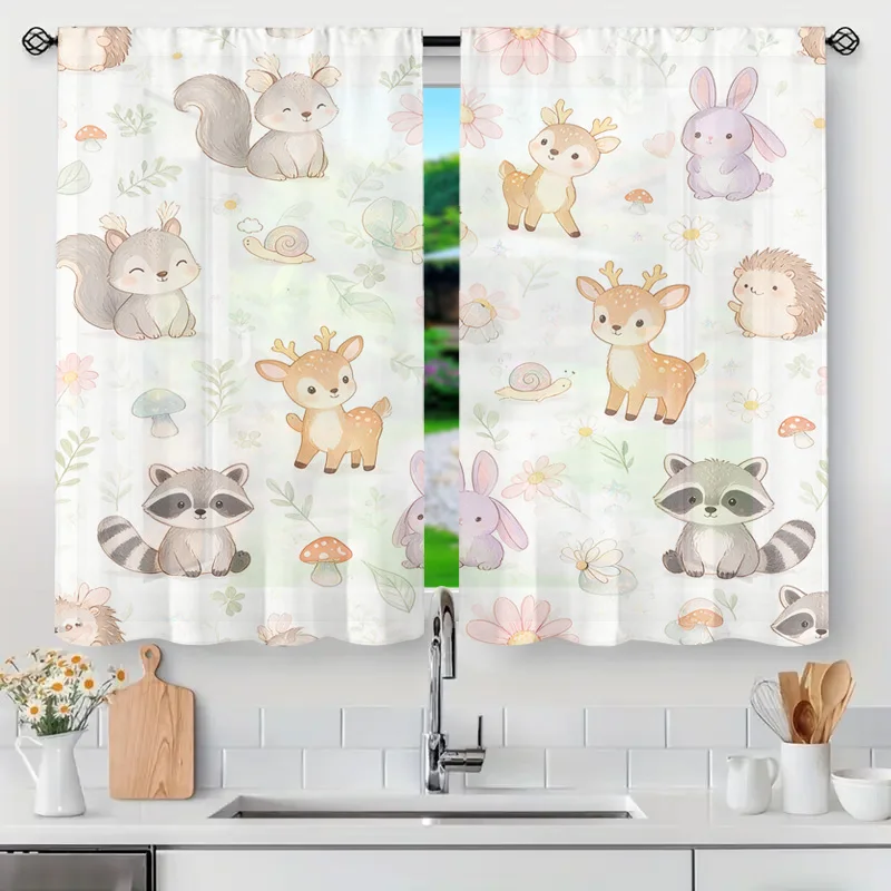 Woodland Animal Curtain Set Sheer Drapes for Nursery Room Kids Bedroom Forest Creatures Decor Lightweight Privacy Window Panel T