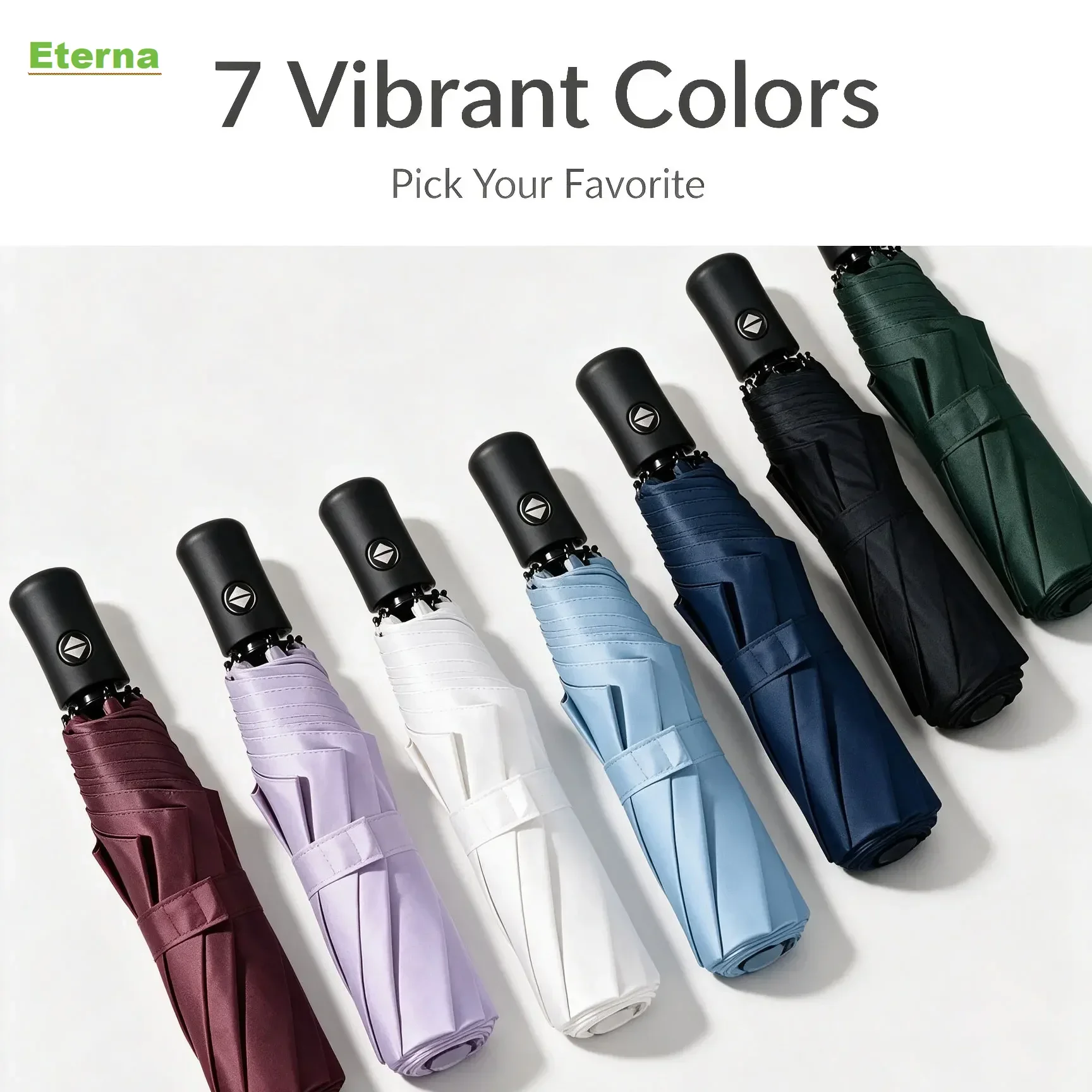 Lightweight Compact Automatic 8 Ribs 3 Fold Umbrella Windproof Sun & Rain Daily Commute for Men Women