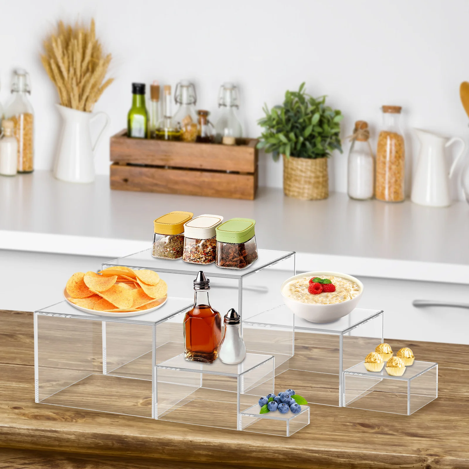 6 pçs acrílico buffet riser cubos suporte de exibição de alimentos mesa empilhável sobremesa cupcake suporte festa de casamento buffet decoração de exibição de alimentos