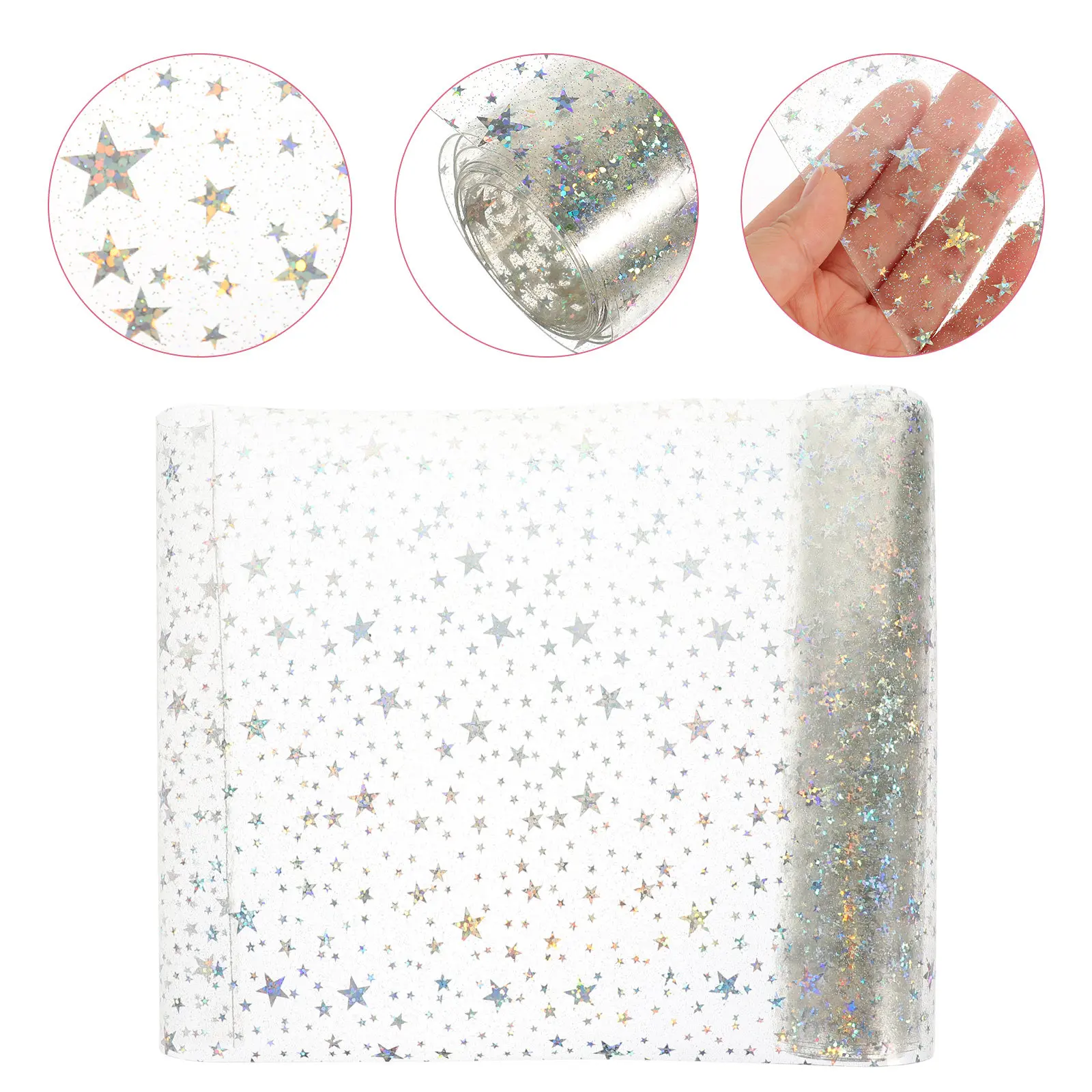 

Clear Star PVC Film Transparent Glitter Holographic Shiny Bright Color DIY Craft Bag Suitcase Luggage Handmade Decorative