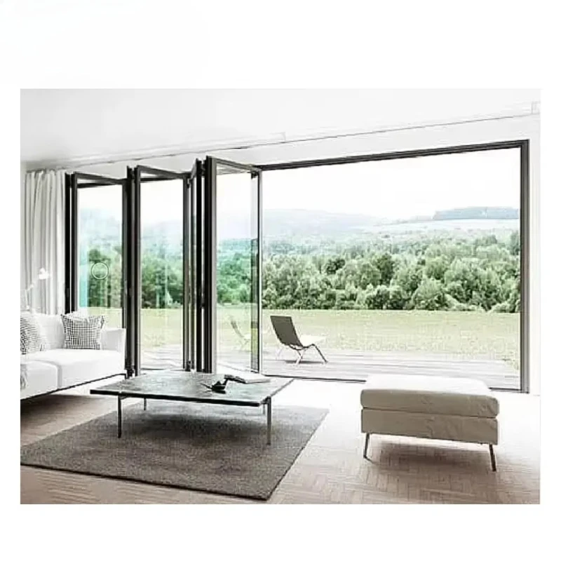 

Double-glazed balcony three-panel folding door waterproof aluminum external patio double-fold door