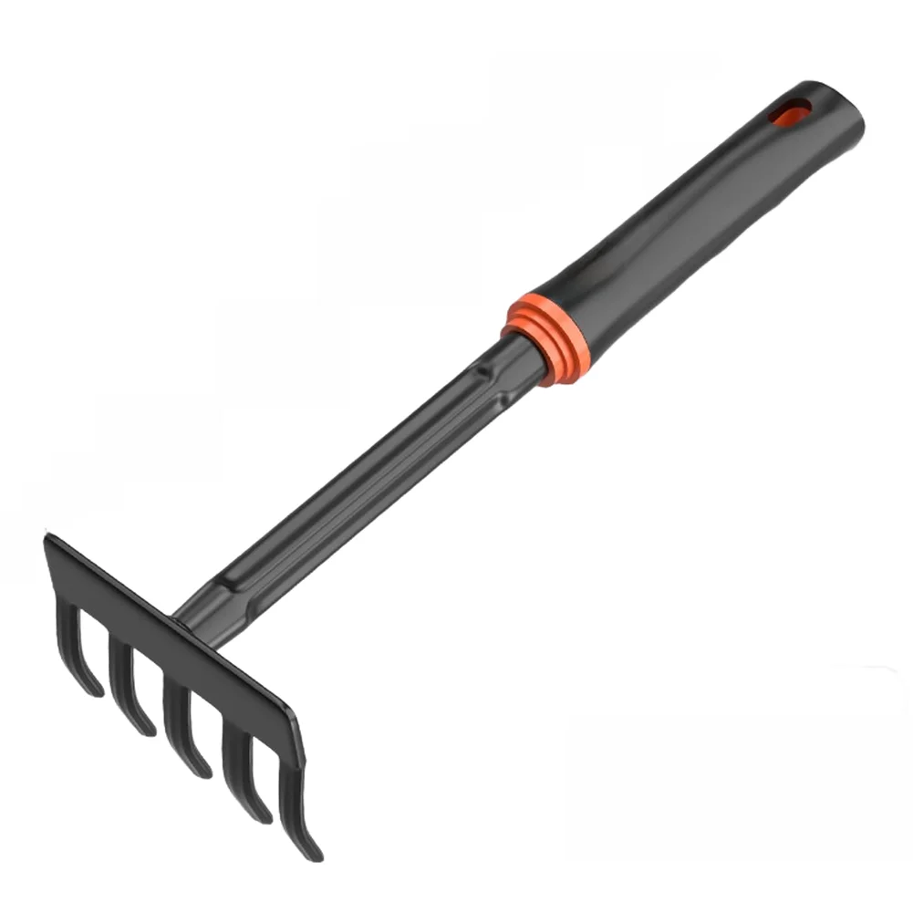 5 Piece Carbon Steel Gardening Tools Set Shovel Digger Hoe 5 Tooth Rake 3 Prong Rake for Planting Digging Beach Shelling