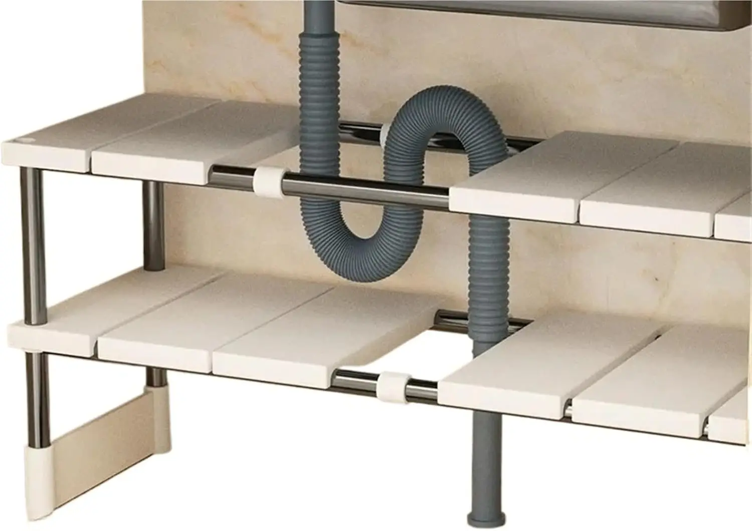 Stainless Steel Expandable Kitchen Sink Storage Rack, Multi-Layer Multifunctional Cabinet Organizer(Bilayer)