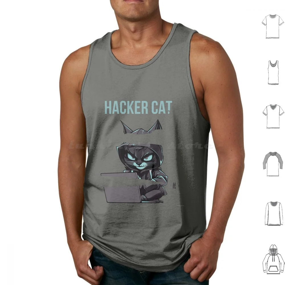 Serious Hacker Be Aware Tank Tops Vest بدون أكمام Hacker Cat Coding Computer
