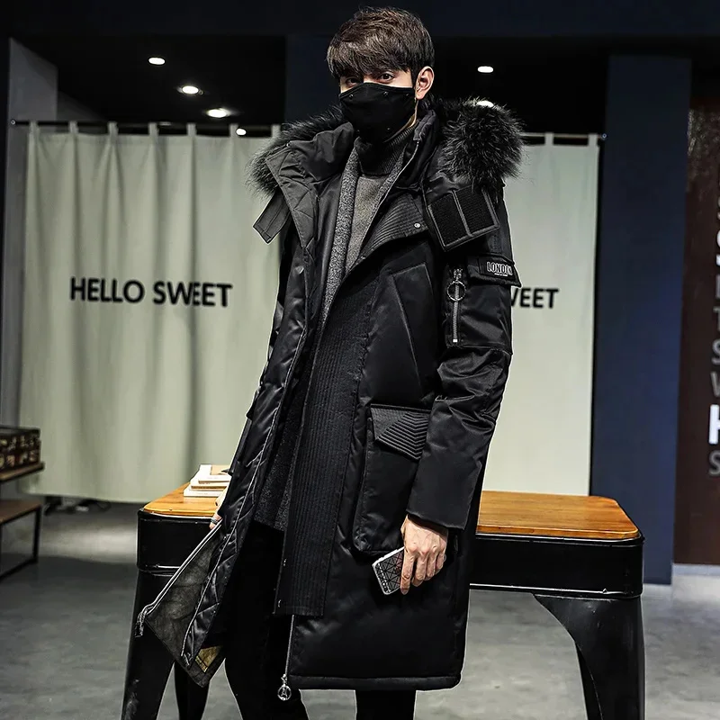 Winter Puffer Jacket Men Korean Down Man Fashion Parkas Duck Coat Mens Hooded Fur Collar Overcoat Long Windbreaker