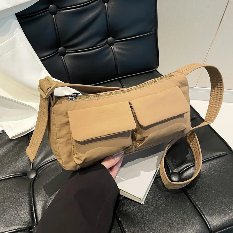 

Повседневные женские нейлоновые карманные сумки на плечо, однотонная легкая сумка через плечо с широким ремешком, дорожная маленькая сумка-мессенджер с клапаном