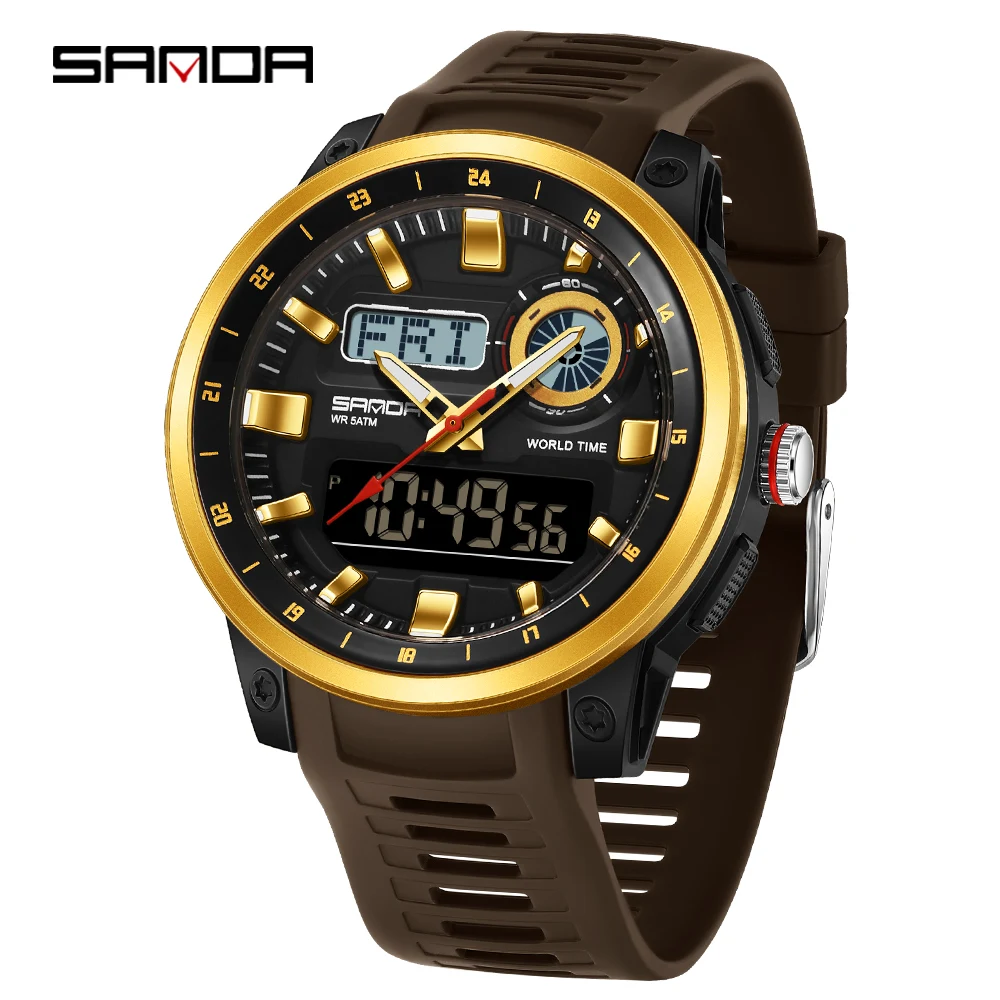 

SANDA New 3389 Студенческие электронные часы Спортивные многофункциональные водонепроницаемые светодиодные мужские электронные часы с двойным дисплеем