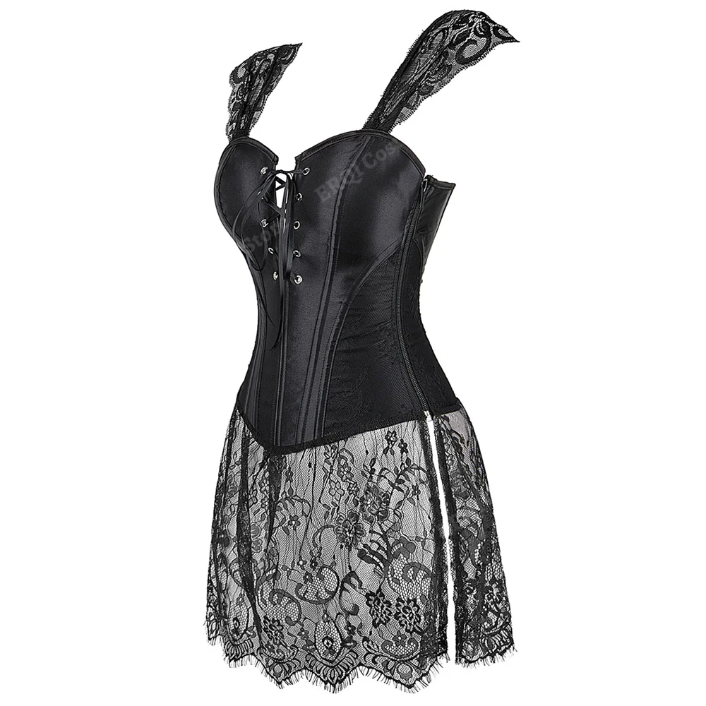 

Lace Corset Tops for Women Sexy Halloween Costume Night Club Lace-up Corset Top With Straps Gothic Corsets Vampire XS-7XL Black