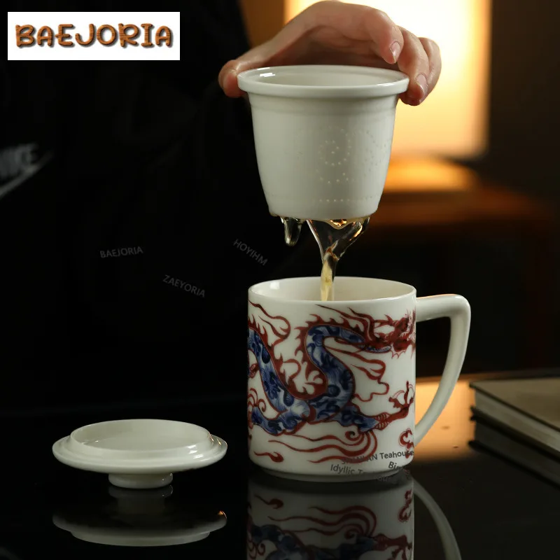 430ml Red Dragon Filter Tea Separator Cup Japanese Water Separation Tea Mug With Infuser Tea Maker Office Water Cup Craft Gift