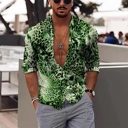 Hot selling fashion leopard print men's shirt top sapphire purple gray casual outdoor spring and summer high-quality materials