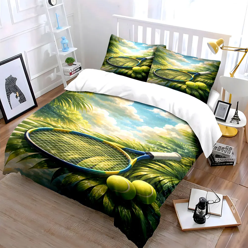 Tennis and Nature Scene Print Bedding Set 1 Duvet Cover 2 Pillowcases for Adult and Children Luxury Gift Full Size