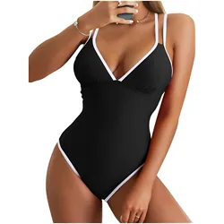 Monokini de una pieza para mujer, bañador Sexy de realce, traje de baño liso, ropa de playa deportiva, novedad de 2024