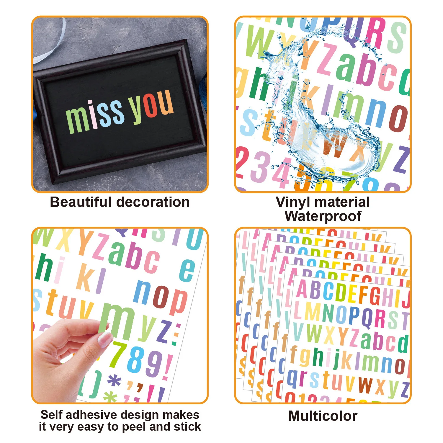 Colorful Letter Stickers Self-Adhesive Vinyl 26 Alphabet A-Z Planner Sticker Waterproof For Kids Mailbox,Address Number,Card,Cup