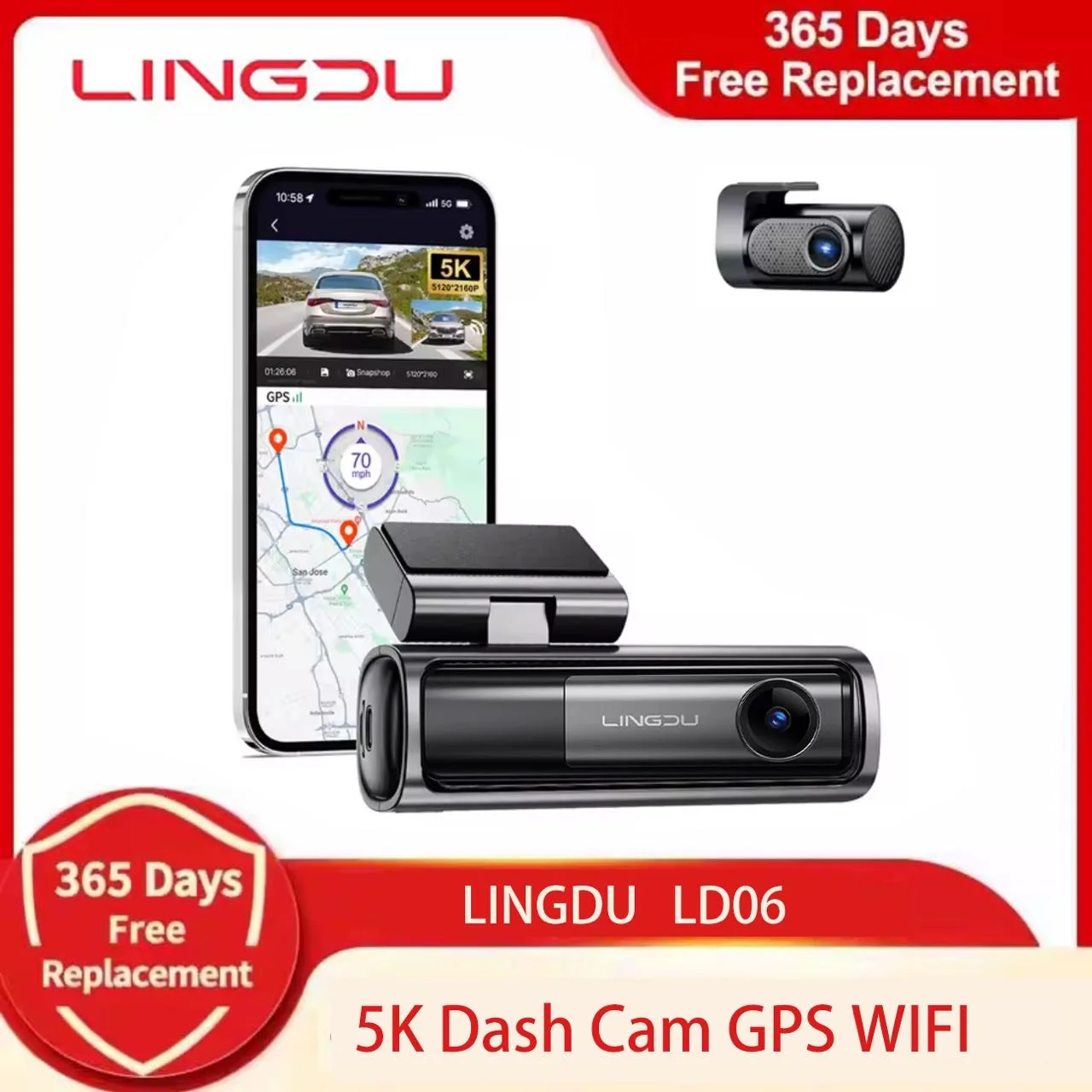 

LINGDU LD06 5K Dash Cam 5G WiFi Dual Dashcam Front and Rear Car Camera GPS Voice Control WDR Night Vision 24H Parking Monitor
