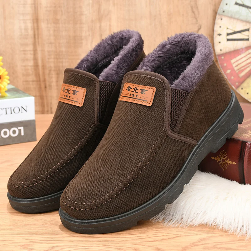 Men's Thiened Winter Cotton oes Old Beijing Warmth-Fce Casual Slip-On Boots Soft Bot Anti-Slip Comfortable Dad oes