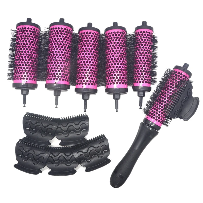 12Pcs/Set 3 Sizes Detachable Handle Hair Roller Brush With Positioning Clips Ceramic Barrel Curler Comb Hairdresser