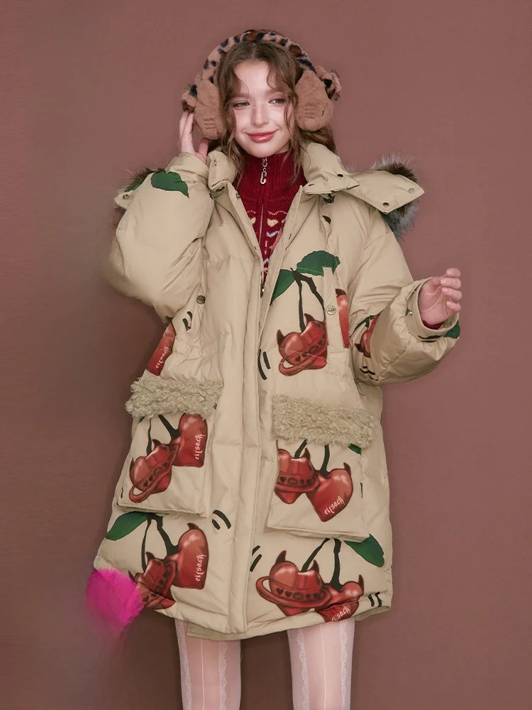 

Новинка: Женское длинное пальто Princ Sle Du с принтом и большим меховым воротником, повседневное, из полиэфирного волокна